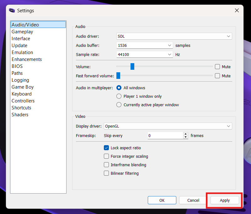 Video setting
