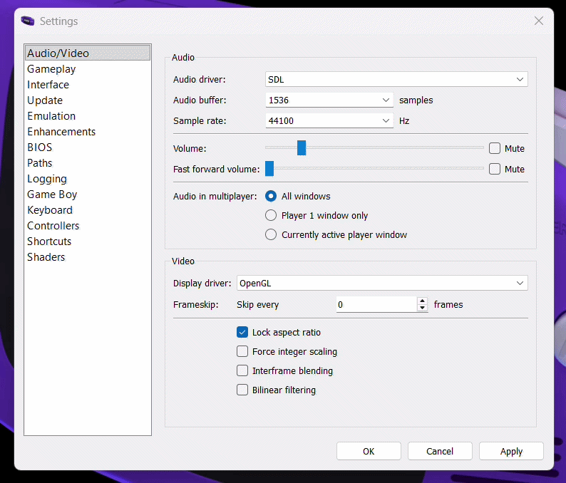 audio settings