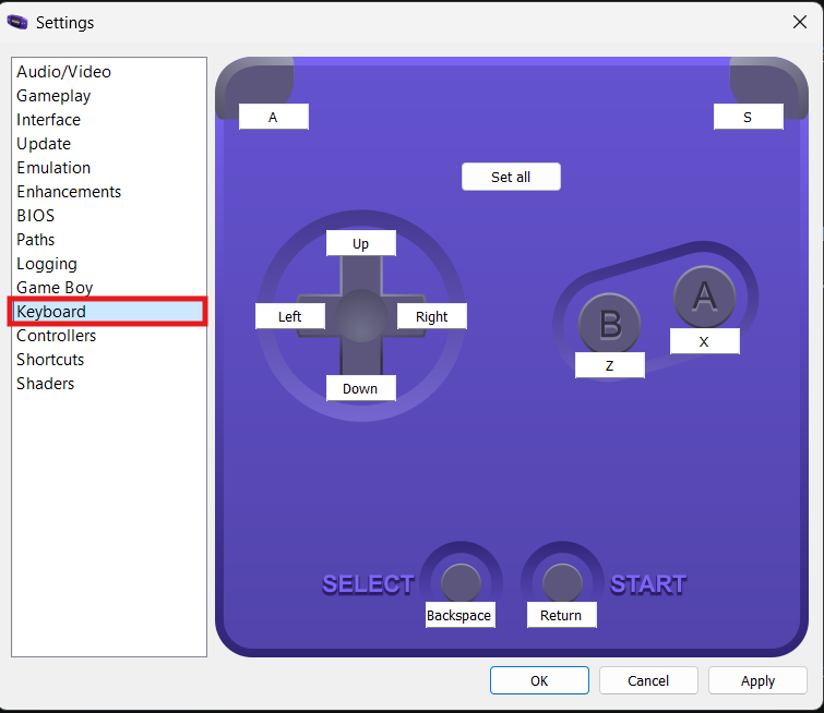 Keyboard settings