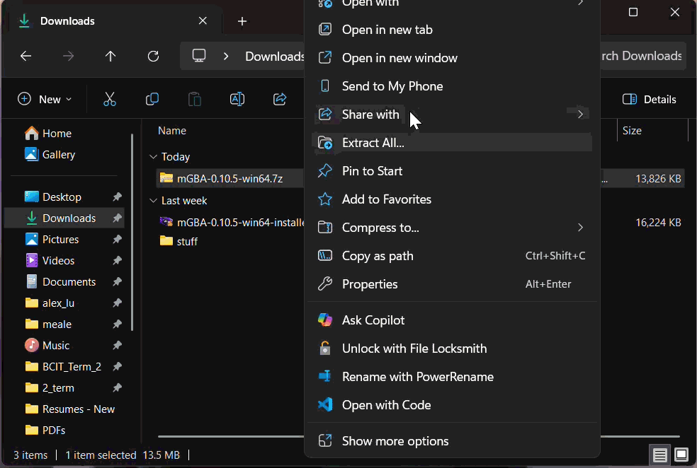 Extracting mGBA portable